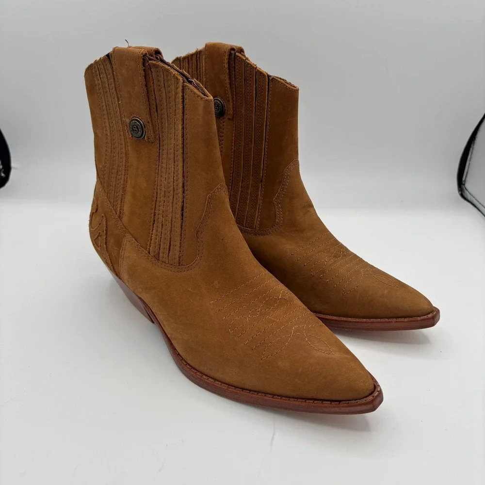 Vtg Circle S Brand Scout X Women Sz 7.5 Brown Suede Western Ankle Boots Cowgirl